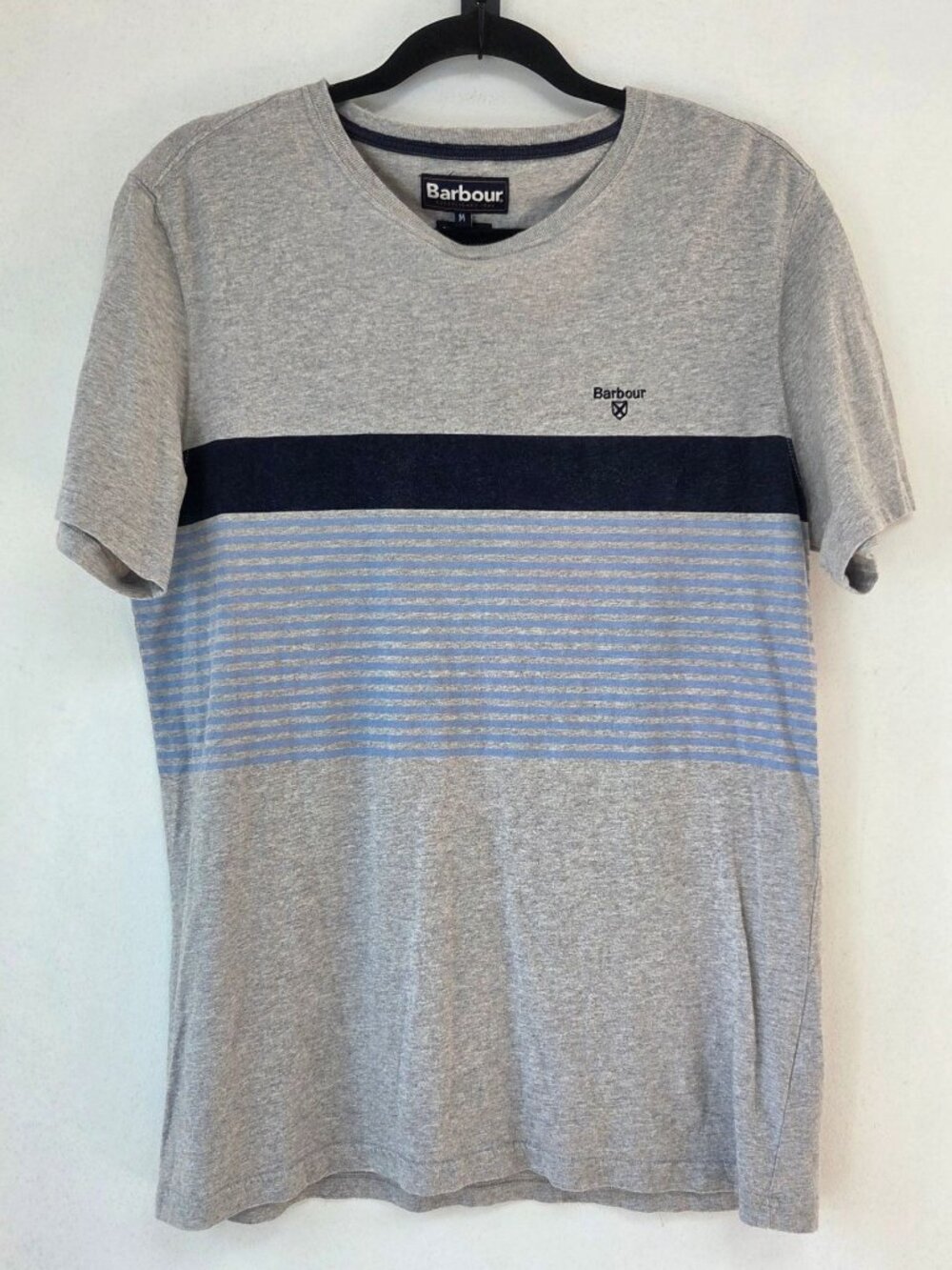 Barbour Grey Casual Tee Shirt T-Shirt 100% Cotton Striped Men's M